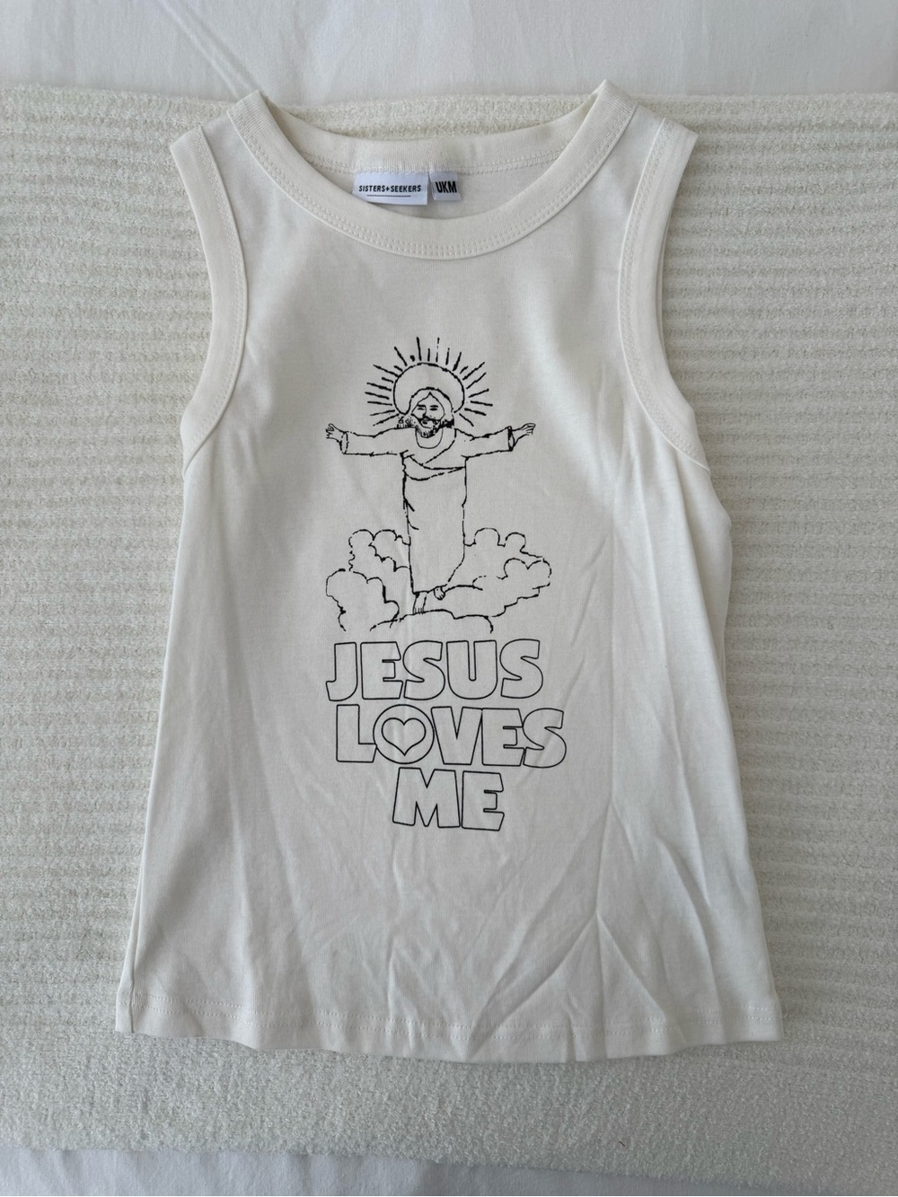 Hailey Bieber ‘Jesus Loves Me' Cream Tank Top